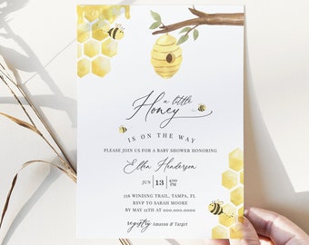 Bee Baby Shower Invitation Template, A Little Honey Shower Invite, Honey Bee Baby Shower Invitation, Editable Instant Download - Bailee