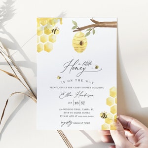 Bee Baby Shower Invitation Template, A Little Honey Shower Invite, Honey Bee Baby Shower Invitation, Editable Instant Download - Bailee