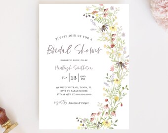 Leana - Wildflower Boho Bridal Shower Invitation Template, Spring Bridal Shower Invite, Garden Floral Shower, Editable Instant Download