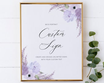 Modelo de placa de casamento personalizado, kit de placa de casamento floral lavanda, criação de placas ilimitadas, 8x10 e 10x8, download instantâneo editável - Lillian