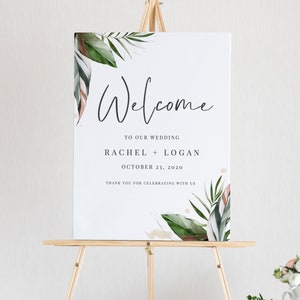 Malie Elegant Tropical Wedding Welcome Sign, Welcome to our Wedding Sign, Beach Palm Leaves, Printable Instant Download image 2