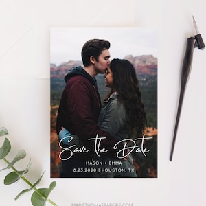 Lillie - Save the Date Template with Photo, Simple Script Save the Date Cards, Wedding Announcement, 100% Editable Text, Digital Download