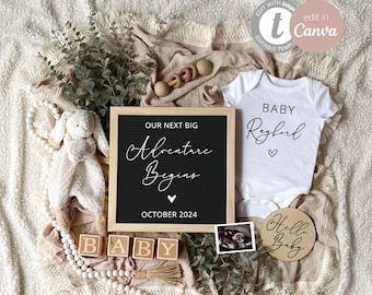 Digital Pregnancy Announcement for Social Media, Editable Letter Board Pregnancy Announcement, Gender Neutral Announcement, Instant Download
