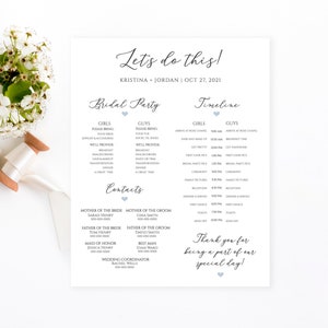 Wedding Timeline, Wedding Itinerary, Wedding Day Timeline, Dusty Blue Wedding Party Schedule, 100% Editable, Instant Download - Alya