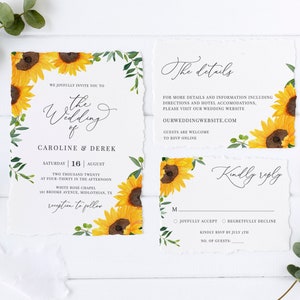 Maybelle - Sunflower Wedding Invitation Template Download, Rustic Wedding Invitation Set, Wedding Suite, 100% Editable, Instant Download