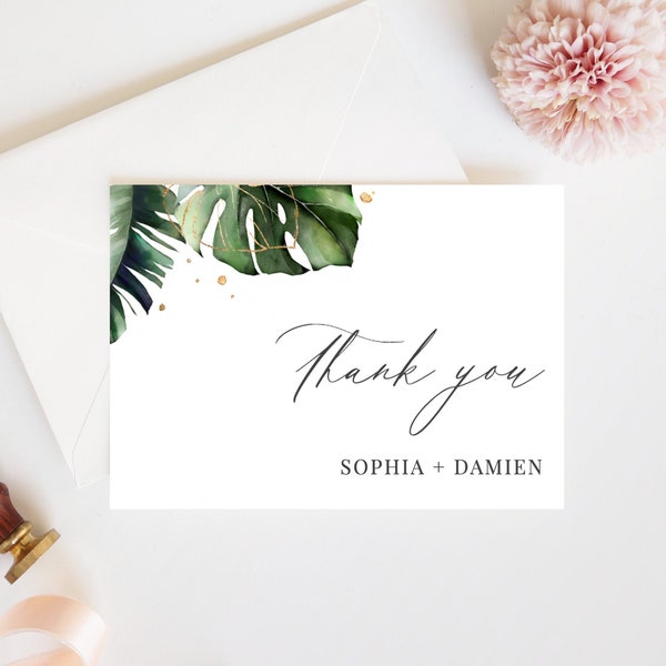 Nalani - Elegant Tropical Wedding Thank You Cards, Printable Cards, Personalized Thank You Cards, Editable Instant Download,