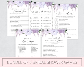 Bruidsdouche spellenbundel, lavendel paarse bruidsdouche spellen afdrukbaar, bundel van 5, bewerkbare sjabloon Instant Download - Lillian