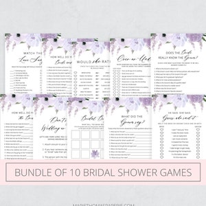 Bridal Shower Games Printable, Bundle of 10, Lavender Purple Floral, Shower Games Bundle, Editable Instant Download - Lillian
