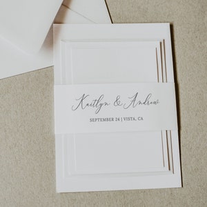 Wedding Belly Band Template Download, Elegant Simple Wedding Invitation Wrap, Script Belly Band, Editable Instant Download - Emelia