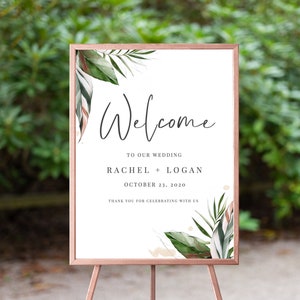 Malie Elegant Tropical Wedding Welcome Sign, Welcome to our Wedding Sign, Beach Palm Leaves, Printable Instant Download image 1