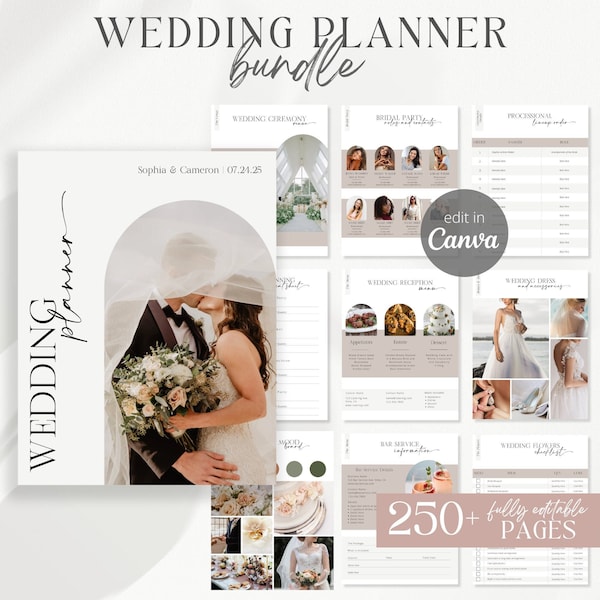 250+ Page Canva Wedding Planner Template Bundle, Editable Wedding Planning Book, Wedding Checklist Binder, Printable Wedding Planner - Rylie