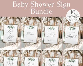 Baby Shower Sign Bundle, Eucalyptus Baby Shower Signs, Greenery Baby Shower Table Signs, Baby Shower Signs Set, Editable Download - Arden