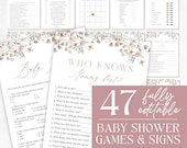 Editable Wildflower Baby Shower Game Bundle, Floral Baby Shower Games, Girl Baby Shower Games Pack, Baby in Bloom, Instant Download - Mia