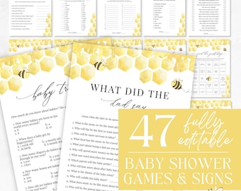 Editable Bee Baby Shower Game Bundle, Honey Bee Baby Shower Games, Honeycomb Baby Shower Games Pack, Baby Trivia, Instant Download - Bailee