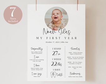 First Birthday Milestone Poster Template, Editable First Birthday Stats Sign, Minimalist First Year Milestone Sign, Instant Download - Remi