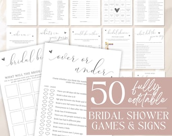Bridal Shower Game Bundle, Minimalist Bridal Shower Games, Modern Bridal Shower Games Pack, Fully Editable Download - Emelia