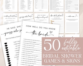 Bridal Shower Game Bundle, Minimalist Bridal Shower Games, Modern Bridal Shower Games Pack, Fully Editable Download - Myla