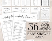 Baby Shower Game Bundle, Minimalist Baby Shower Games, Modern Baby Shower Games Pack, Baby Shower Trivia, Fully Editable Download - Myla