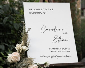 EDITABLE Modern Wedding Welcome Sign, Minimalist Wedding Welcome Sign, We're So Glad You're Here Welcome Poster, Template Download - Myla