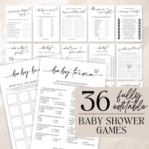 Baby Shower Game Bundle, Minimalist Baby Shower Games, Modern Baby Shower Games Pack, Baby Shower Trivia, Fully Editable Download - Myla