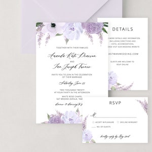 Lavendel Hochzeitseinladung Vorlage Download, Flieder Hochzeitseinladung Set, Lila Blumen Hochzeitsreihe Bearbeitbar Sofortiger Download - Lillian