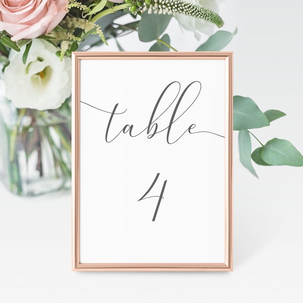Wedding Table Number Template, Elegant Script Table Number Card, 5x7 and 4x6, Editable Template, Instant Download - Emelia