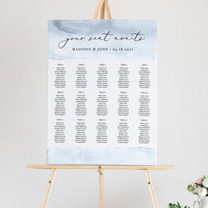 Cece - Dusty Blue Watercolor Seating Chart Template, Vertical Seating Chart Poster, Modern Elegant, Printable Template Instant Download