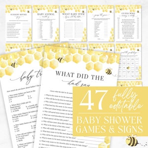 Editable Bee Baby Shower Game Bundle, Honey Bee Baby Shower Games, Honeycomb Baby Shower Games Pack, Baby Trivia, Instant Download - Bailee