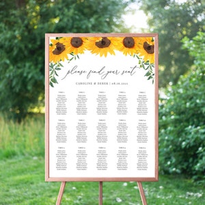 Maybelle - Sunflower Seating Chart Template, Vertical Elegant Seating Chart Poster, Printable Template Instant Download