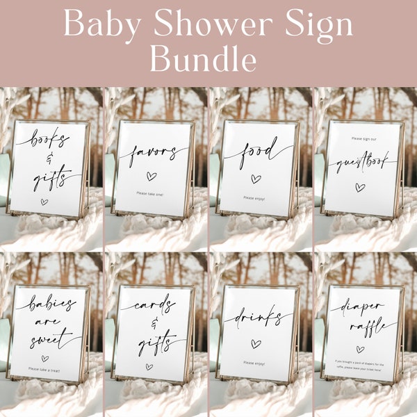 Baby Shower Sign Bundle, Baby Shower Signs, Minimalist Baby Shower Table Signs, Modern Baby Shower Signs Set, Editable Download - Myla