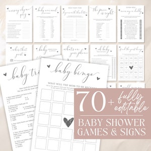 Baby Shower Game Bundle, Minimalist Baby Shower Games, Modern Baby Shower Games Pack, Baby Shower Signs, Fully Editable Download - Emelia
