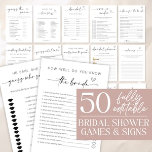 Bridal Shower Game Bundle, Minimalist Bridal Shower Games, Modern Bridal Shower Games Pack, Fully Editable Download - Myla