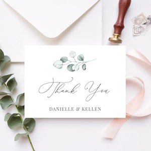 Tarjetas de agradecimiento de boda de eucalipto, tarjetas imprimibles de vegetación elegante, tarjetas de agradecimiento personalizadas, descarga instantánea editable - Aria
