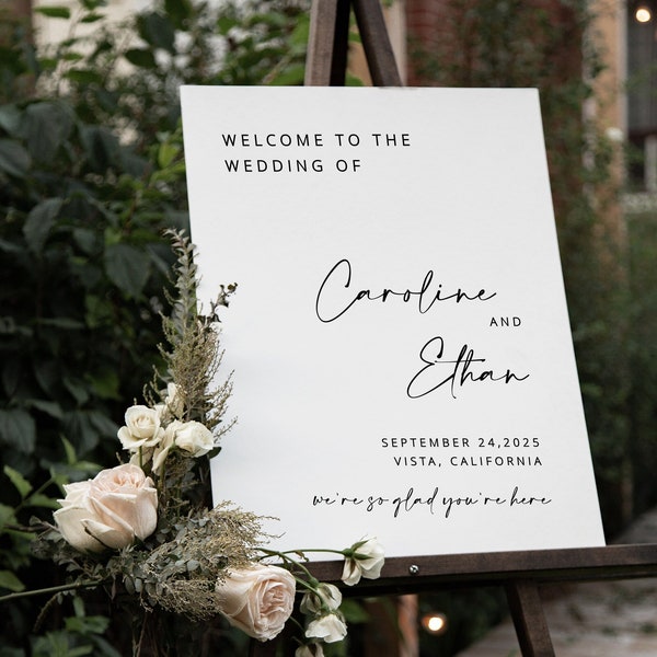 EDITABLE Modern Wedding Welcome Sign, Minimalist Wedding Welcome Sign, We're So Glad You're Here Welcome Poster, Template Download - Myla