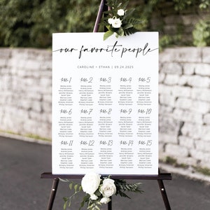 Plantilla de gráfico de asientos de boda EDITABLE, Guión minimalista moderno, Nuestras personas favoritas, Plan de mesa de boda, Descarga instantánea editable - Myla