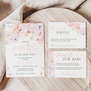 EDITABLE Butterfly Baby Shower Invitation Set, Pink Butterfly Baby Shower Invite, Girl Baby Shower, Template Download - Bella