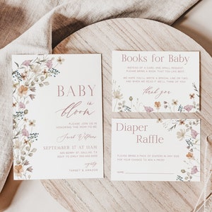 Baby in Bloom Baby Shower Invitation Set, Editable Baby Shower Invite, Wildflower Baby Shower Invitation, Instant Download - Mia