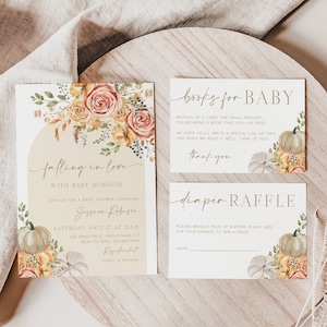 Falling in Love Baby Shower Invitation Template Set, Pumpkin Baby Shower Invitation, Boho Fall Baby Shower Invite, Instant Download - Faye