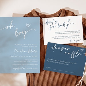 Set di inviti per baby shower modificabili, invito per baby shower Oh Boy, invito per baby shower minimalista, download istantaneo modificabile - Asher