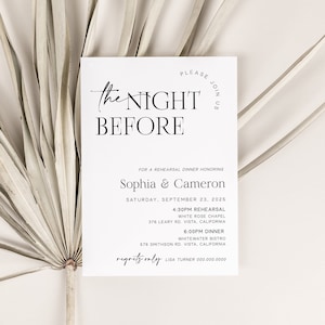 The Night Before Rehearsal Dinner Invitation, Modern Minimalist Rehearsal Dinner Invite, Instant Download Editable Template - Rylie