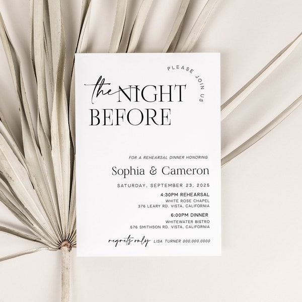 The Night Before Rehearsal Dinner Invitation, Modern Minimalist Rehearsal Dinner Invite, Instant Download Editable Template - Rylie