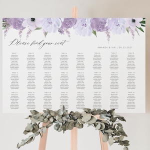Lavendel bloemen zitplaatsen grafiek sjabloon, horizontale elegante zitplaatsen grafiek poster, afdrukbare sjabloon Instant Download - Lillian