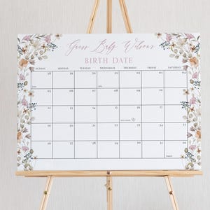 Wildblumen Baby Fälligkeit Datum Kalender Vorlage, errate das Geburtstagsschild, Baby-Dusche errate das Geburtsdatum, bearbeitbarer Sofortiger Download - Mia