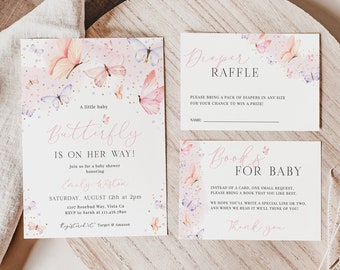 EDITABLE Butterfly Baby Shower Invitation Set, Pink Butterfly Baby Shower Invite, Girl Baby Shower, Template Download - Bella