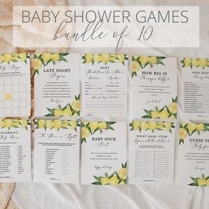 Lyla - Lemon Baby Shower Games Printable, Bundle of 10, Citrus Summer Fruit, Baby Shower Games Bundle, Editable Instant Download