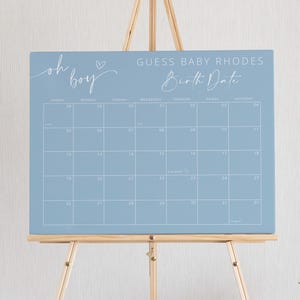Modèle de calendrier Oh Boy Baby Due Date, bleu devinez le signe d'anniversaire, baby shower devinez la date de naissance, téléchargement immédiat modifiable - Asher