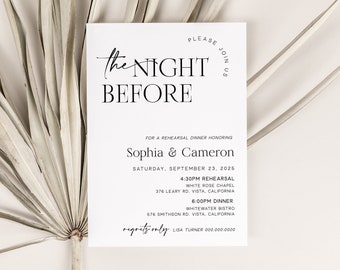 The Night Before Rehearsal Dinner Invitation, Modern Minimalist Rehearsal Dinner Invite, Instant Download Editable Template - Rylie