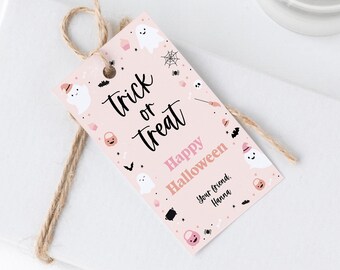 Editable Halloween Treat Favor Tag Template, Pink Spooktacular Thank You Tags, Trick or Treat Boo Gift Tags, Instant Download - Lolli
