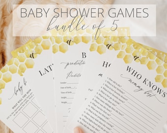 Honey Bee Baby Shower Games Printable, Bundle of 5, Honeycomb Games, Gender Neutral Shower Games Bundle, Editable Instant Download - Bailee