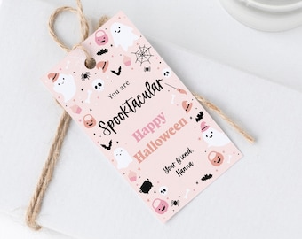 Editable Halloween Treat Favor Tag Template, Pink Girl Spooktacular Thank You Tags, Trick or Treat Boo Gift Tags, Instant Download - Lolli